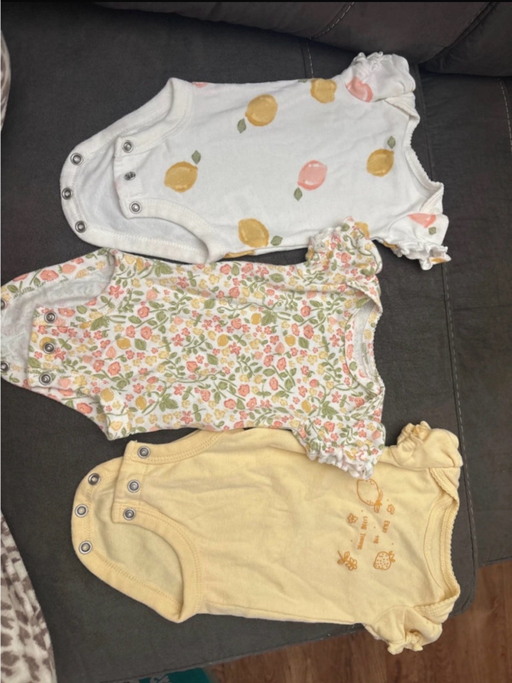 Carter's Lemon & Floral Short Sleeve Bodysuit Trio - Yellow, White, Peach
